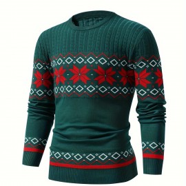 Christmas Style Pattern Men's Retro Knitted Pullover Round Neck Long Sleeve Sweater, Suitable For Autumn And Winter, Comfortable And Warm