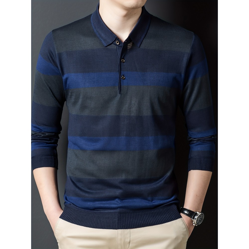 Men's Fashionable Spring And Autumn Spliced â€‹â€‹Striped Shirt, Slim-fitting Thin Top, Can Be Worn Outdoors In Spring And Autumn