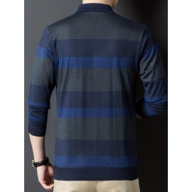 Men's Fashionable Spring And Autumn Spliced â€‹â€‹Striped Shirt, Slim-fitting Thin Top, Can Be Worn Outdoors In Spring And Autumn