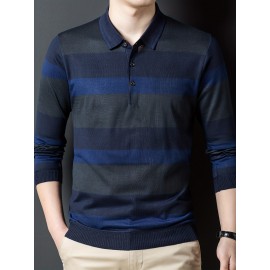 Men's Fashionable Spring And Autumn Spliced â€‹â€‹Striped Shirt, Slim-fitting Thin Top, Can Be Worn Outdoors In Spring And Autumn