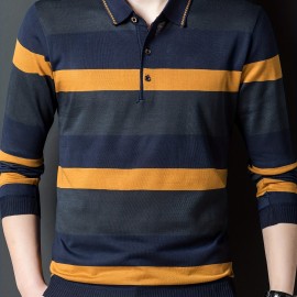 Men's Fashionable Spring And Autumn Spliced â€‹â€‹Striped Shirt, Slim-fitting Thin Top, Can Be Worn Outdoors In Spring And Autumn