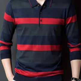 Men's Fashionable Spring And Autumn Spliced â€‹â€‹Striped Shirt, Slim-fitting Thin Top, Can Be Worn Outdoors In Spring And Autumn