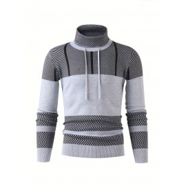 Fashionable Men's Casual Suit, Contrast Colorsï¼ŒStriped Top, Long Sleeve Heaps Collar Knit Sweater, Suitable For Outdoor Sports And For Autumn And Winterï¼ŒAs Gift