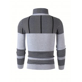 Fashionable Men's Casual Suit, Contrast Colorsï¼ŒStriped Top, Long Sleeve Heaps Collar Knit Sweater, Suitable For Outdoor Sports And For Autumn And Winterï¼ŒAs Gift