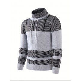 Fashionable Men's Casual Suit, Contrast Colorsï¼ŒStriped Top, Long Sleeve Heaps Collar Knit Sweater, Suitable For Outdoor Sports And For Autumn And Winterï¼ŒAs Gift