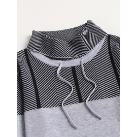 Fashionable Men's Casual Suit, Contrast Colorsï¼ŒStriped Top, Long Sleeve Heaps Collar Knit Sweater, Suitable For Outdoor Sports And For Autumn And Winterï¼ŒAs Gift