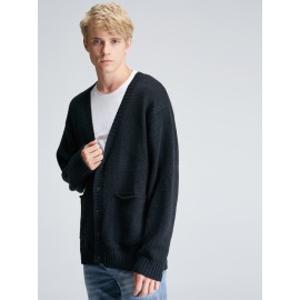 Elegant Solid Slightly Stretch Cardigan Vest, Men's Casual Vintage Style V Neck Button Up Cardigan Vest For Fall Winter