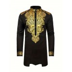 Men's African Traditional Luxury Pattern Printed Button Long Sleeve Dashiki Shirt Hiphop Rapper Streetwear