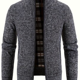 Warm Stand Collar Jacket, Men's Casual Comfortable Zip Up Zipper Pockets Knitted Cardigan For Fall Winter