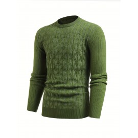 All Match Retro Knitted Cable Sweater, Men's Casual Warm High Stretch Crew Neck Pullover Sweater For Men Fall Winter