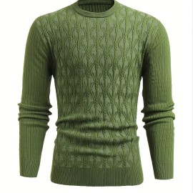 All Match Retro Knitted Cable Sweater, Men's Casual Warm High Stretch Crew Neck Pullover Sweater For Men Fall Winter