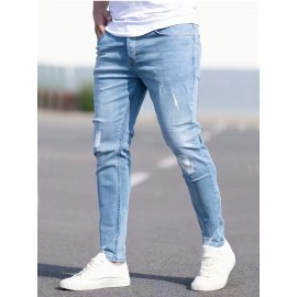 Chic Skinny Ripped Jeans, Men's Casual Street Style Stretch Jeans