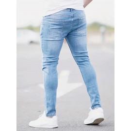 Chic Skinny Ripped Jeans, Men's Casual Street Style Stretch Jeans