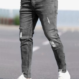 Chic Skinny Ripped Jeans, Men's Casual Street Style Stretch Jeans