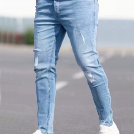 Chic Skinny Ripped Jeans, Men's Casual Street Style Stretch Jeans