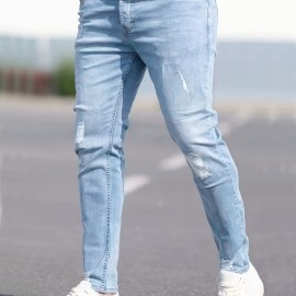 Chic Skinny Ripped Jeans, Men's Casual Street Style Stretch Jeans