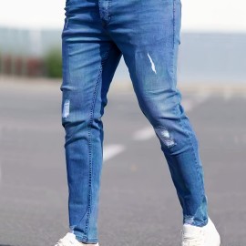 Chic Skinny Ripped Jeans, Men's Casual Street Style Stretch Jeans