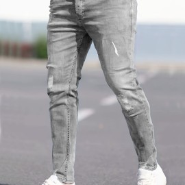 Chic Skinny Ripped Jeans, Men's Casual Street Style Stretch Jeans