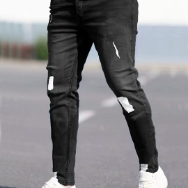 Chic Skinny Ripped Jeans, Men's Casual Street Style Stretch Jeans