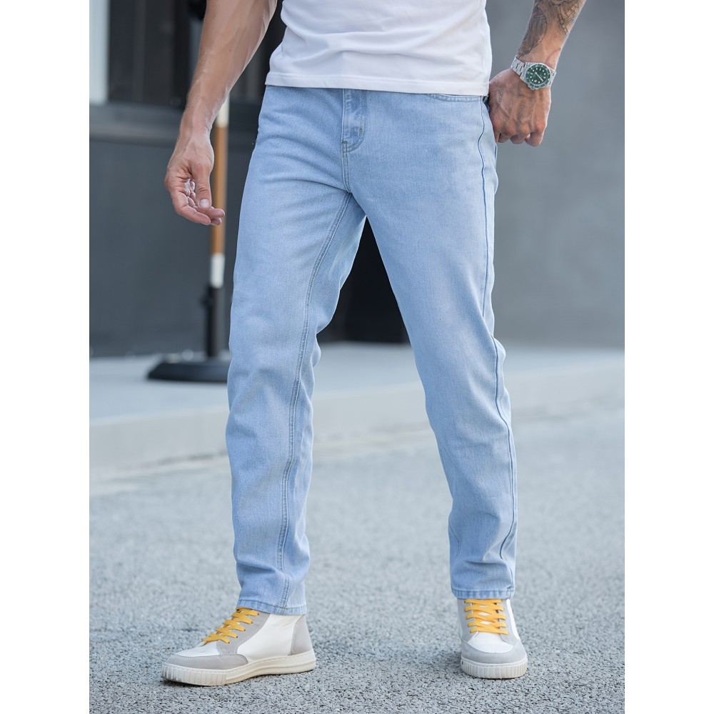 Men's Solid Color Casual Straight Slim Jeans