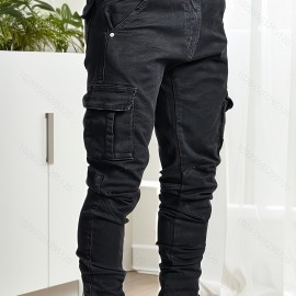 Men's Casual Flap Pocket Skinny Jeans, Chic Street Style Medium Stretch Denim Pants