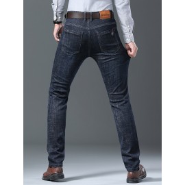 Men's Semi-formal Jeans For Business, Distressed Stretch Denim Pants With Pockets, Men's Clothing