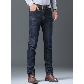 Men's Semi-formal Jeans For Business, Distressed Stretch Denim Pants With Pockets, Men's Clothing