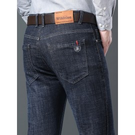 Men's Semi-formal Jeans For Business, Distressed Stretch Denim Pants With Pockets, Men's Clothing