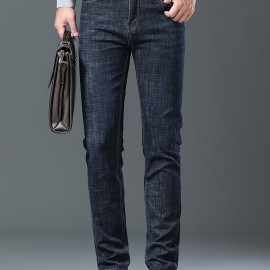 Men's Semi-formal Jeans For Business, Distressed Stretch Denim Pants With Pockets, Men's Clothing