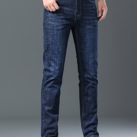 Men's Semi-formal Jeans For Business, Distressed Stretch Denim Pants With Pockets, Men's Clothing