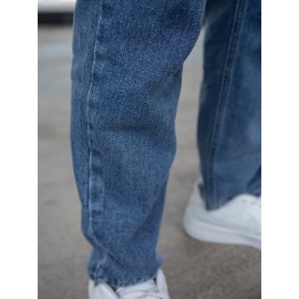 Men's Letter Print Street Style Denim Jeans, Fashion Trend, Can Be Paired With Chain Jewelry