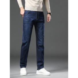 Men's Semi-formal Jeans, Classic Design Stretch Jeans For Business