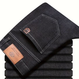 Men's Semi-formal Jeans, Classic Design Stretch Jeans For Business