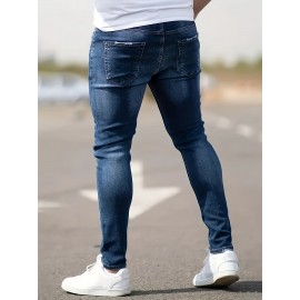 Men's Casual Skinny Ripped Jeans, Street Style Classic Design Jeans