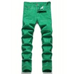 Men's Solid Color Jeans, Winter Casual Alphabets Print Slim Fit Straight Jeans