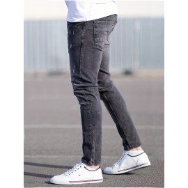 Slim Fit Stretch Jeans, Men's Casual Street Style Distressed Denim Pants With Pockets