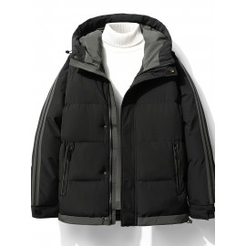 Men's Simple Cotton-padded Stripe Sleeves Puff Hooded Jacket Outwear