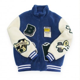 Men's Casual Fleece Color Block Jacket With Embroidered Patches Jacket Christmas Gifts