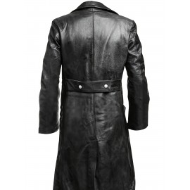 Men's Casual PU Leather Overcoat, Long Double Breasted Trench Coat