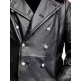 Men's Casual PU Leather Overcoat, Long Double Breasted Trench Coat