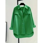 Solid Button Front Corduroy Shirt, Versatile Long Sleeve Loose Shirt For Spring & Fall, Women's Clothing