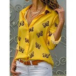 Butterflies Print Shirt, Casual Button Front Turn Down Collar Long Sleeve Shirt, Women's Clothing