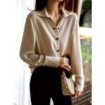 Button Front Solid Shirt, Elegant Long Sleeve Collar Work Shirt, Women's Clothing