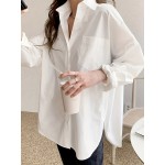 Solid Button Front Simple Shirt, Versatile Long Sleeve Oversized Shirt For Spring & Fall, Women's Clothing