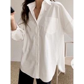 Women Button Down Shirts Casual Oversized Long Sleeve V Neck Blouses