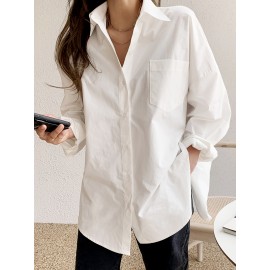 Women Button Down Shirts Casual Oversized Long Sleeve V Neck Blouses