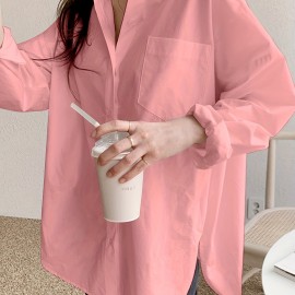 Women Button Down Shirts Casual Oversized Long Sleeve V Neck Blouses