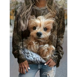 Animal Print Knitted Pullover Sweatshirt, Casual Long Sleeve Crew Neck Sweatshirt For Spring & Summer, Women's Clothing