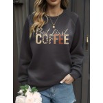 But First Coffee Print Pullover Sweatshirt, Casual Long Sleeve Crew Neck Sweatshirt For Spring & Fall, Women's Clothing