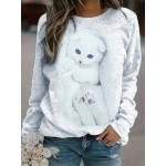 Cute Cat Print Pullover Sweatshirt, Casual Long Sleeve Crew Neck Sweatshirt For Fall & Winter, Women's Clothing